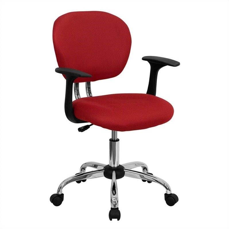 Mid-Back Red Mesh Padded Swivel Task Chair with Chrome Base and Arms