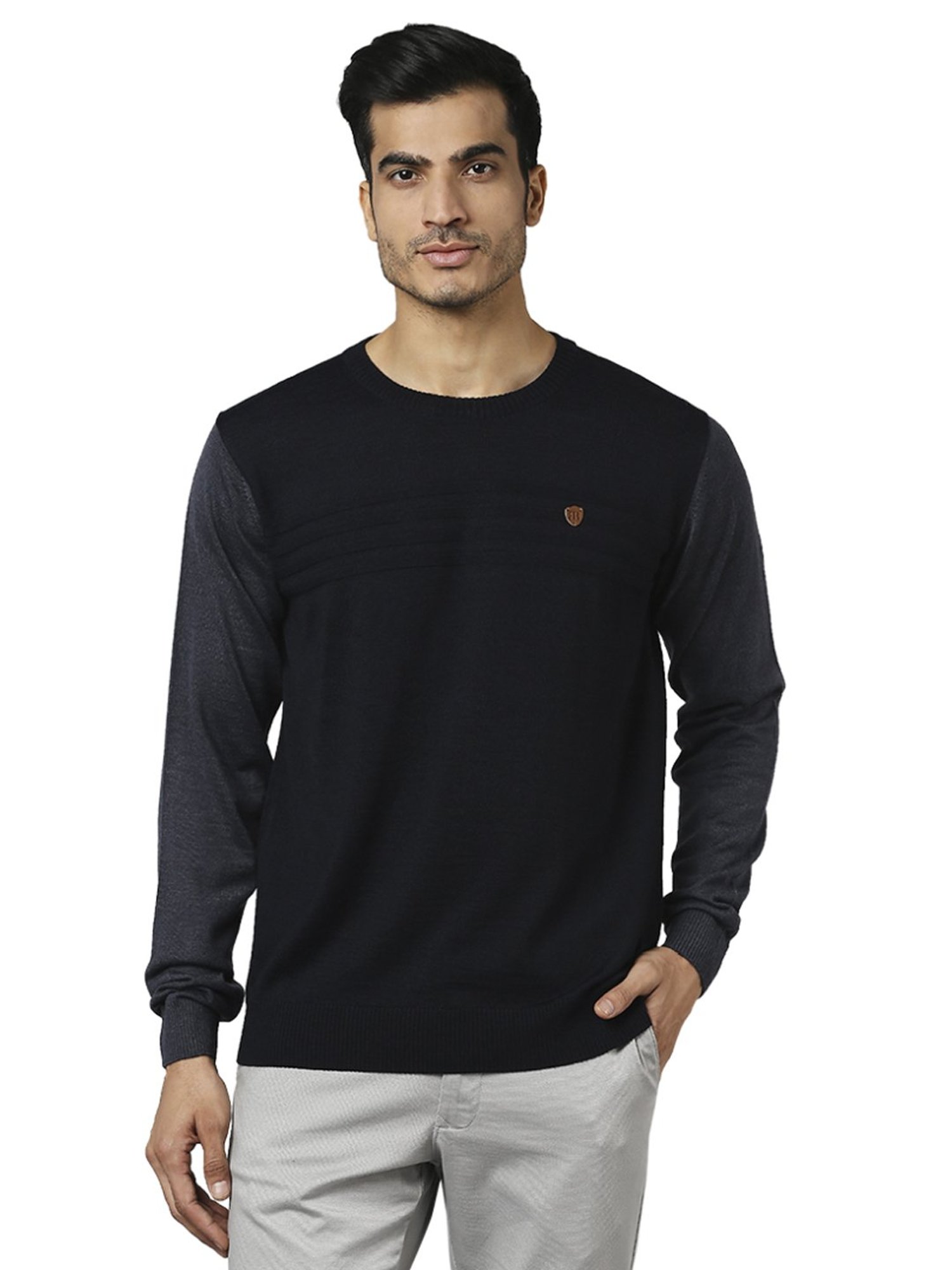 Raymond Black & Grey  Regular Fit Colour Block Sweaters