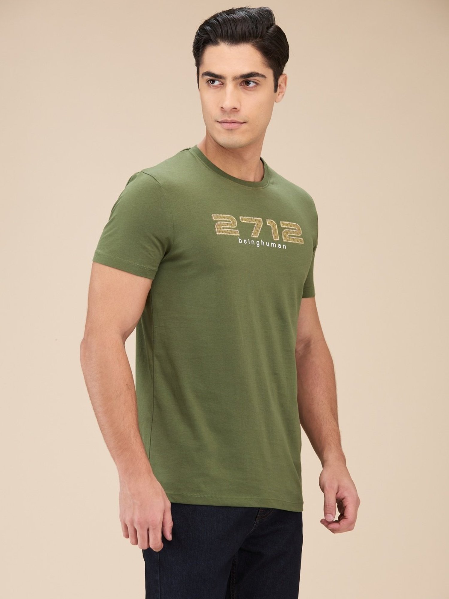 Being Human Dark Green Regular Fit Printed T-Shirt