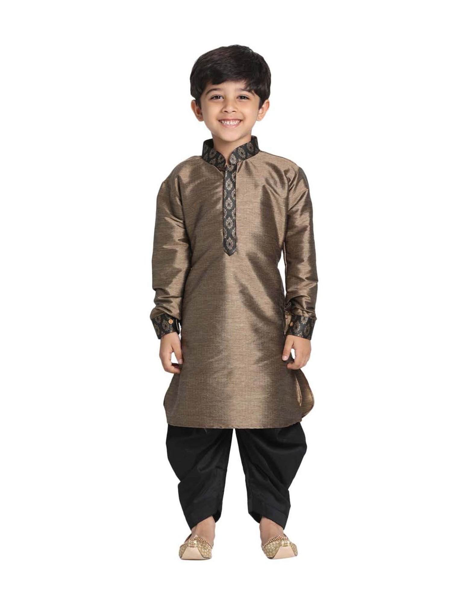VASTRAMAY Kids Black & Gold Embellished Kurta Set