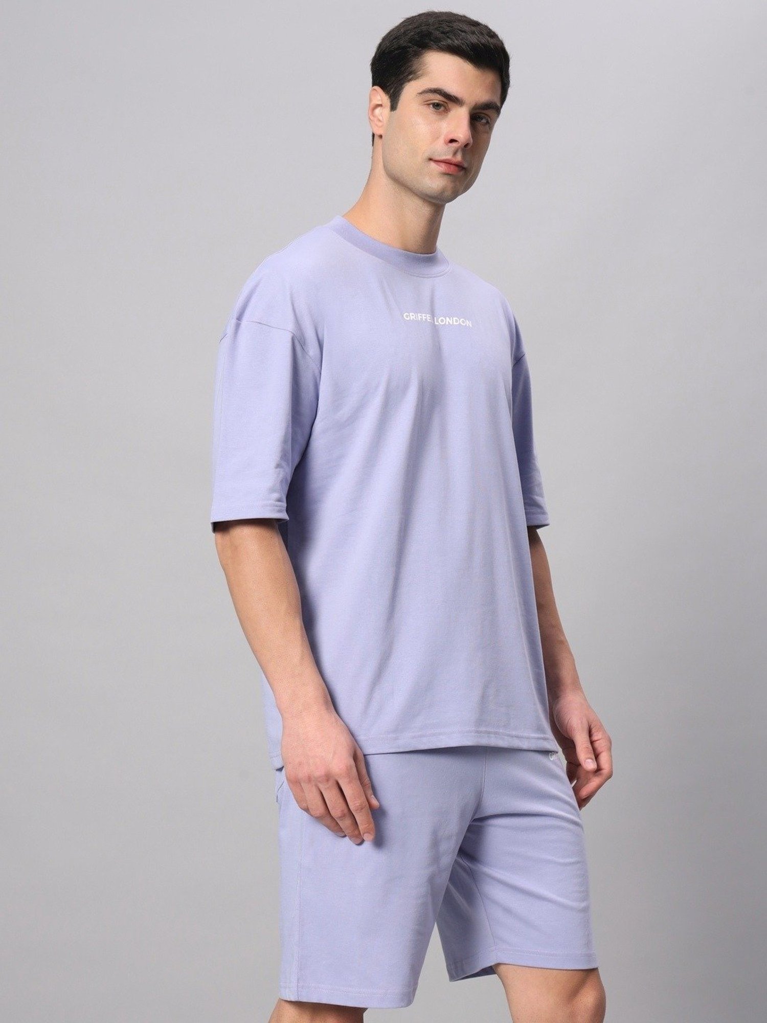 Griffel Lavender Cotton Loose Fit Logo Printed Co-Ord Set