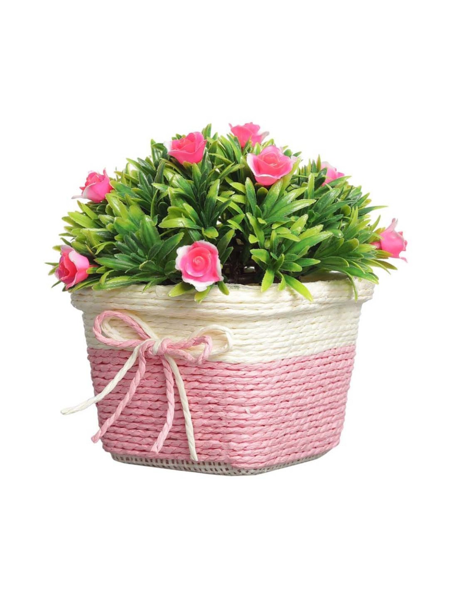 Foliyaj Multicolor Plastic Artificial Flower Plant With Pot - Set of 2
