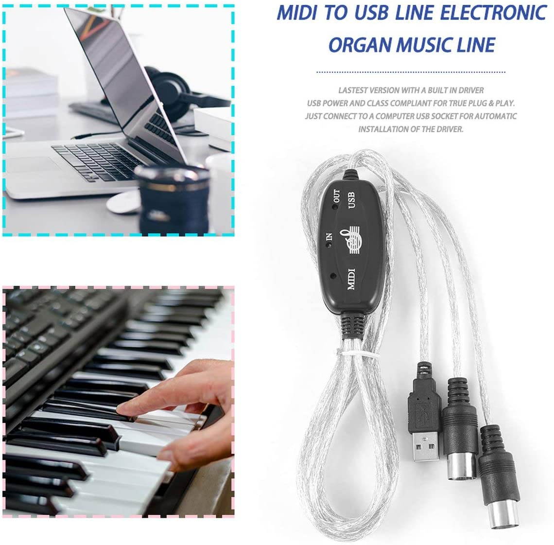 MIDI to USB IN-OUT Interface Cable Adapter for Keyboard Electronic Drum Music Create Converter PC to Music Keyboard Cord