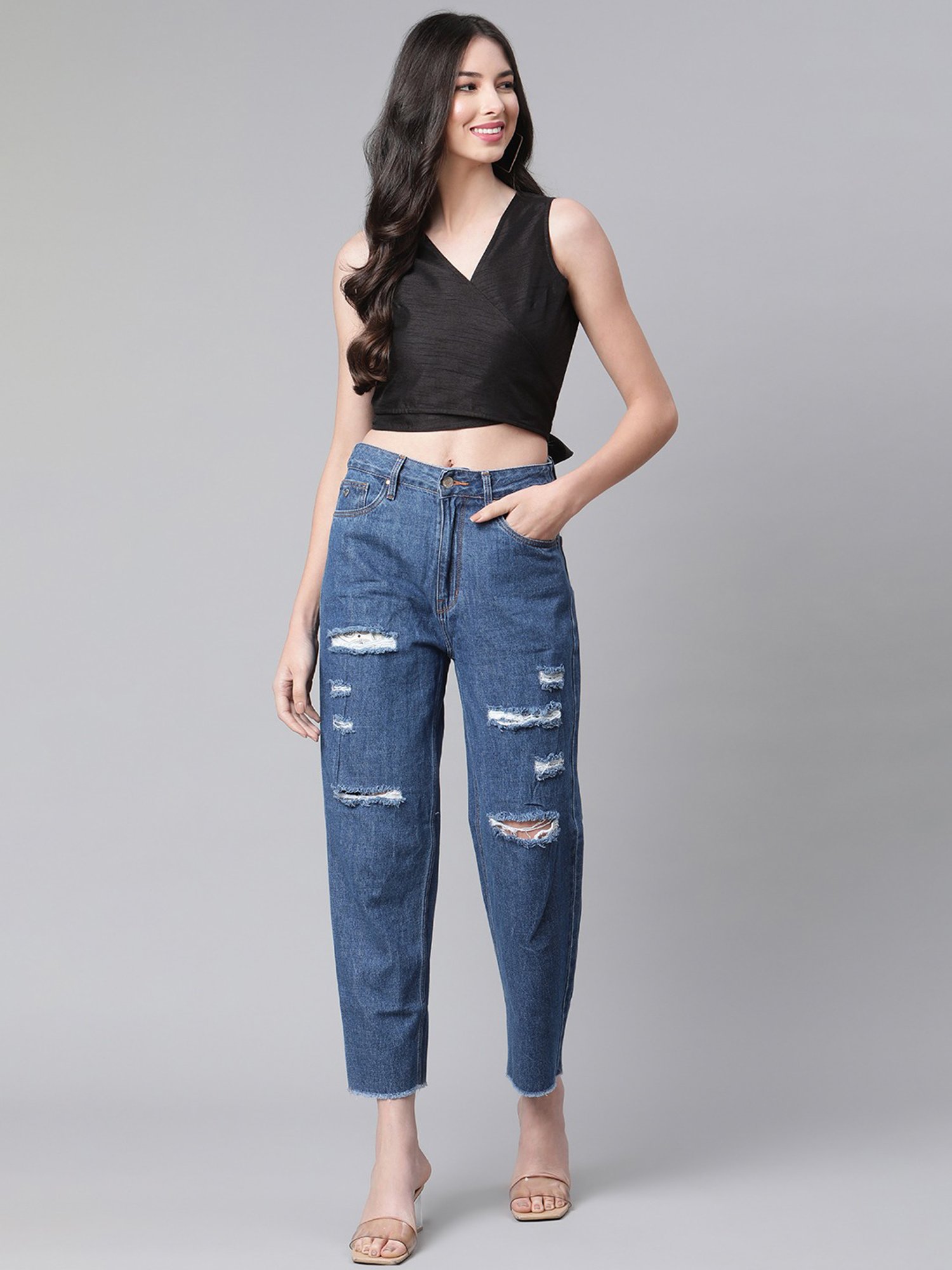 Cottinfab Black V-Neck Silk Blend Top