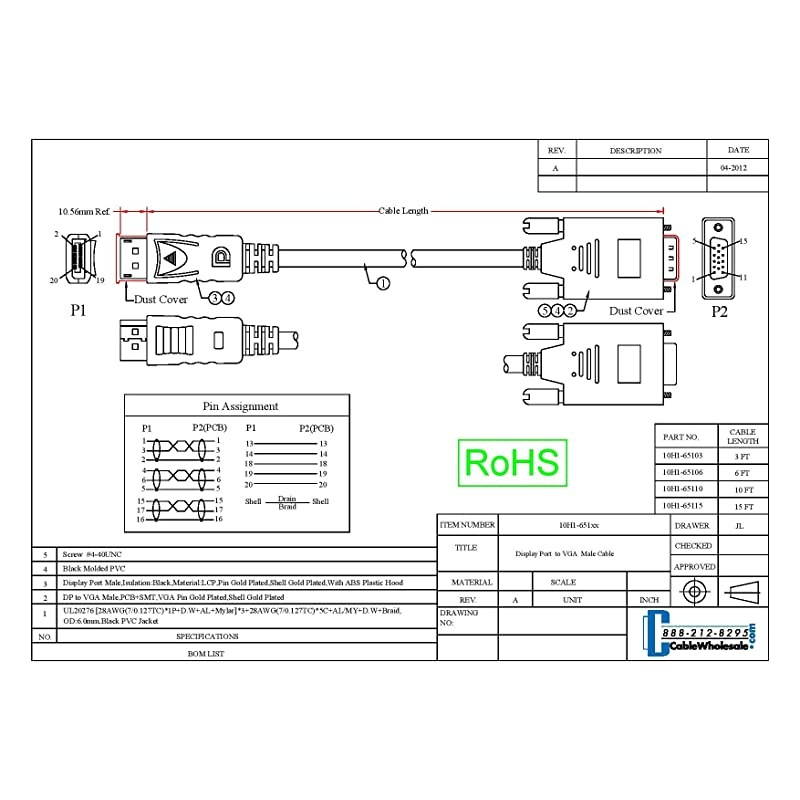 DisplayPort DP to VGA Adapter Monitor Cable HD 1080p DisplayPort DP Male to VGA Male Gold Plated Connector Black 15 feet