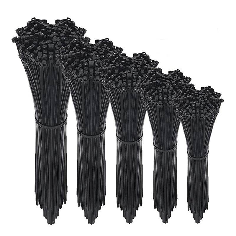 Zip Ties500 Packs SelfLocking 4+6+8+10+12Inch Width 016inch Nylon TiesPerfect for HomeOfficeGarage and Workshop Black