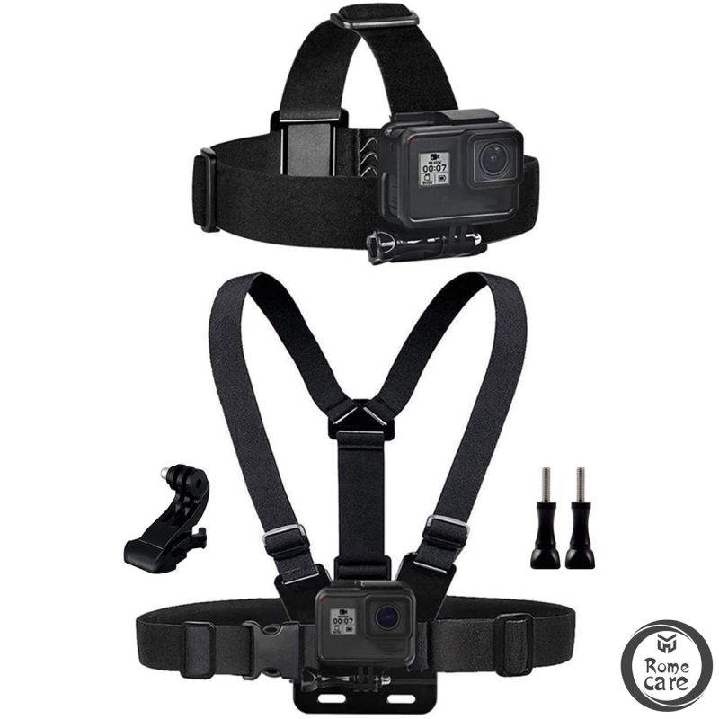 ROME CARE 2 in 1 Chest Mount Harness Chesty Head Mount Strap for Action Camera Compatible with GoPro Hero 9, 8,Max,Go Pro Hero 7, 6, 5, 4, Session, 3+, 3, 2, 1, Hero (2018), Fusion, DJI Osmo,AKASO