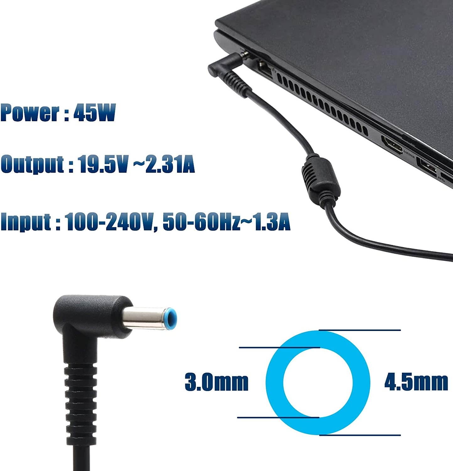 19.5V 2.31A 45W Ac Laptop Charger for HP Pavilion 15-cs 15-cc Series 15-cc023cl 15-cp0053cl 15-cs3073cl 15-cs0072wm 15-cs0051wm 15-cs3073cl 15-cs3153cl 15-cc001na Power Supply Cord