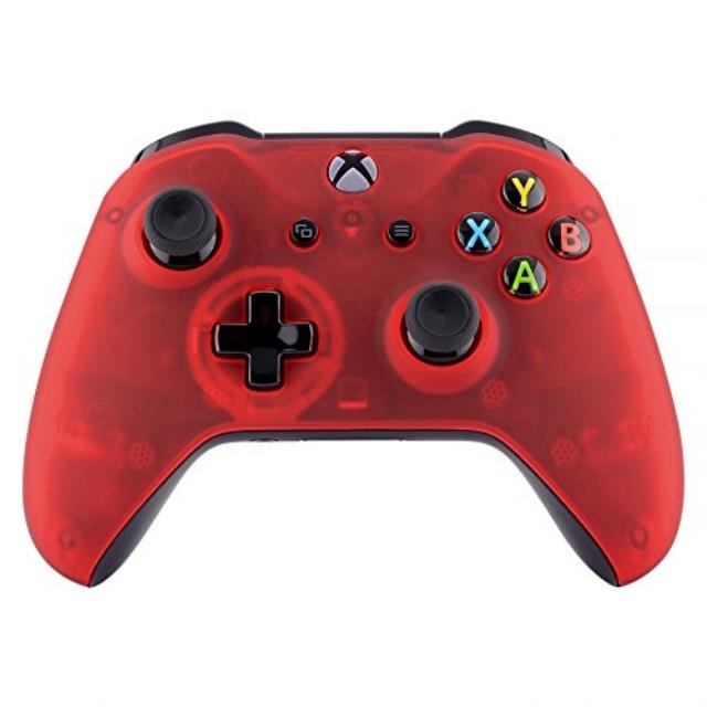 extremerate foggy clear red faceplate cover, soft touch front housing shell case, comfortable soft grip replacement kit for xbox one s & xbox one x controller