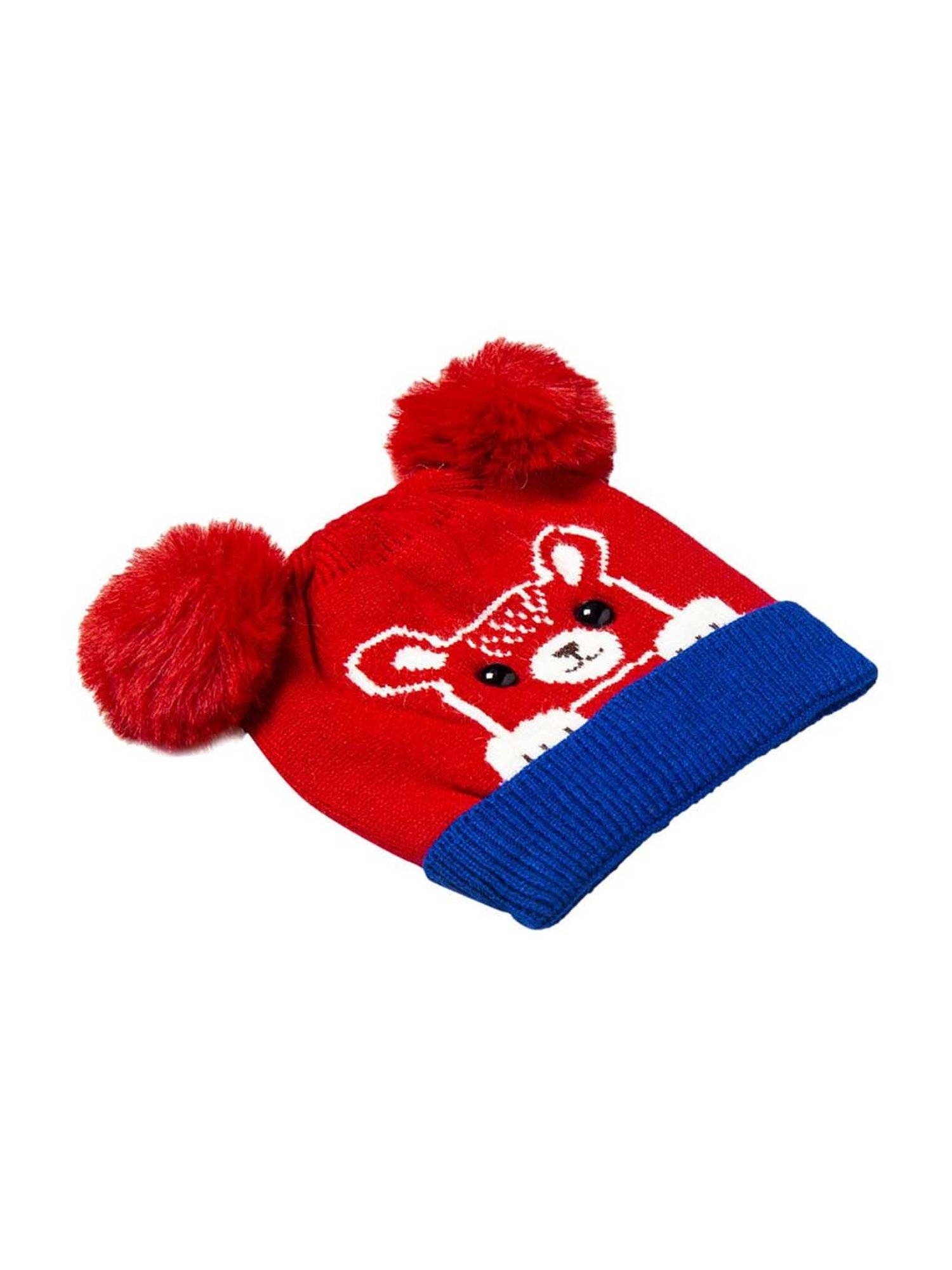 Baby Moo Kids Red & Blue Textured Woollen Cap