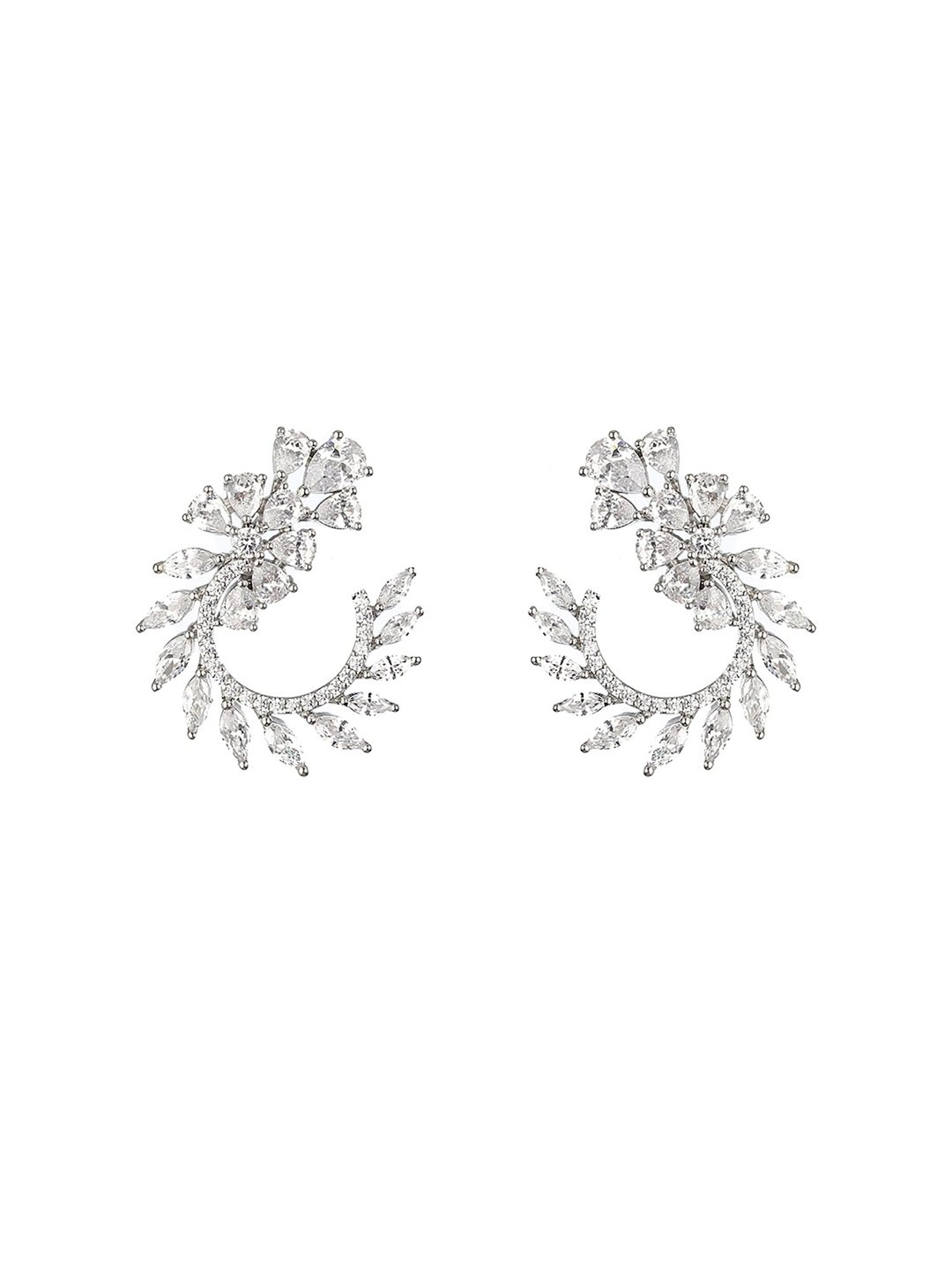 Saraf RS Jewellery Silver Toned CZ Studded Hoop Studs earrings