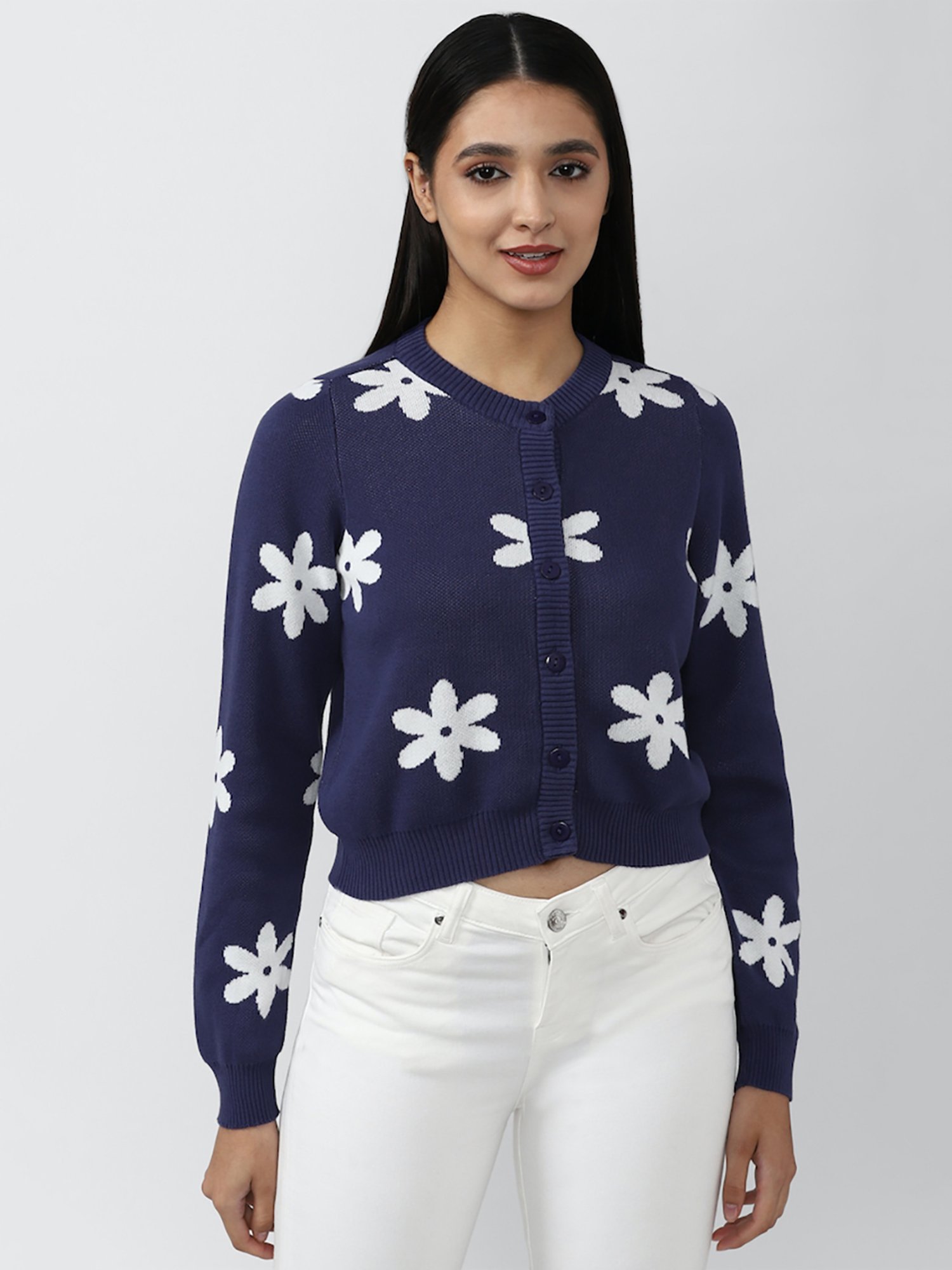 Forever 21 Navy Round Neck Cardigan