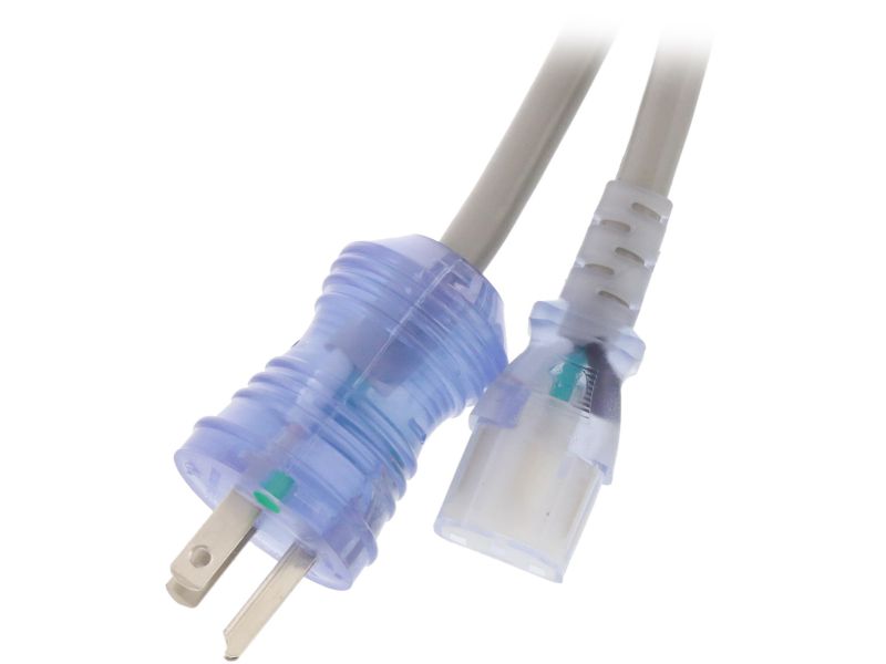 Kaybles Hospital Grade Power Cord - 15 ft. 14AWG 15A, NEMA 5-15P/C13 with Clear Connectors, Green Dot, UL Listed, SJT, 15 ft. Power Cable