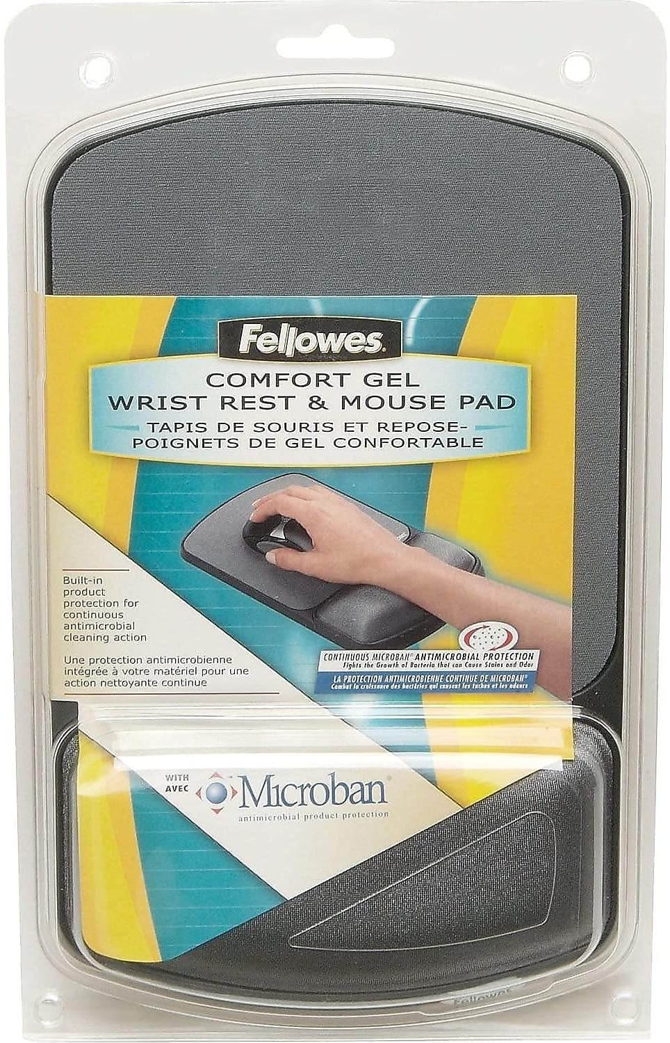 Fellowes Mouse Pad/Wrist Support with Microban Protection - 0.9quot; x 6.8quot; x 10.1quot; - Graphite - Polyester, Gel, Lycra