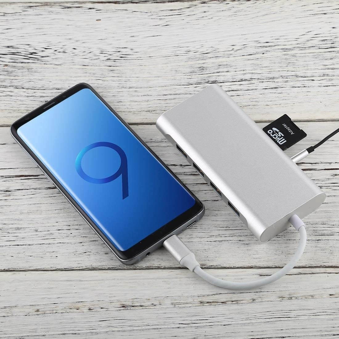 DUANZHIREN-US 11 in 1 USB C hub Type-C to VGA LAN Port 4 USB3.0 SD TF Card HDMI Audio Port Type-C HUB Adapter (Color : Silver)