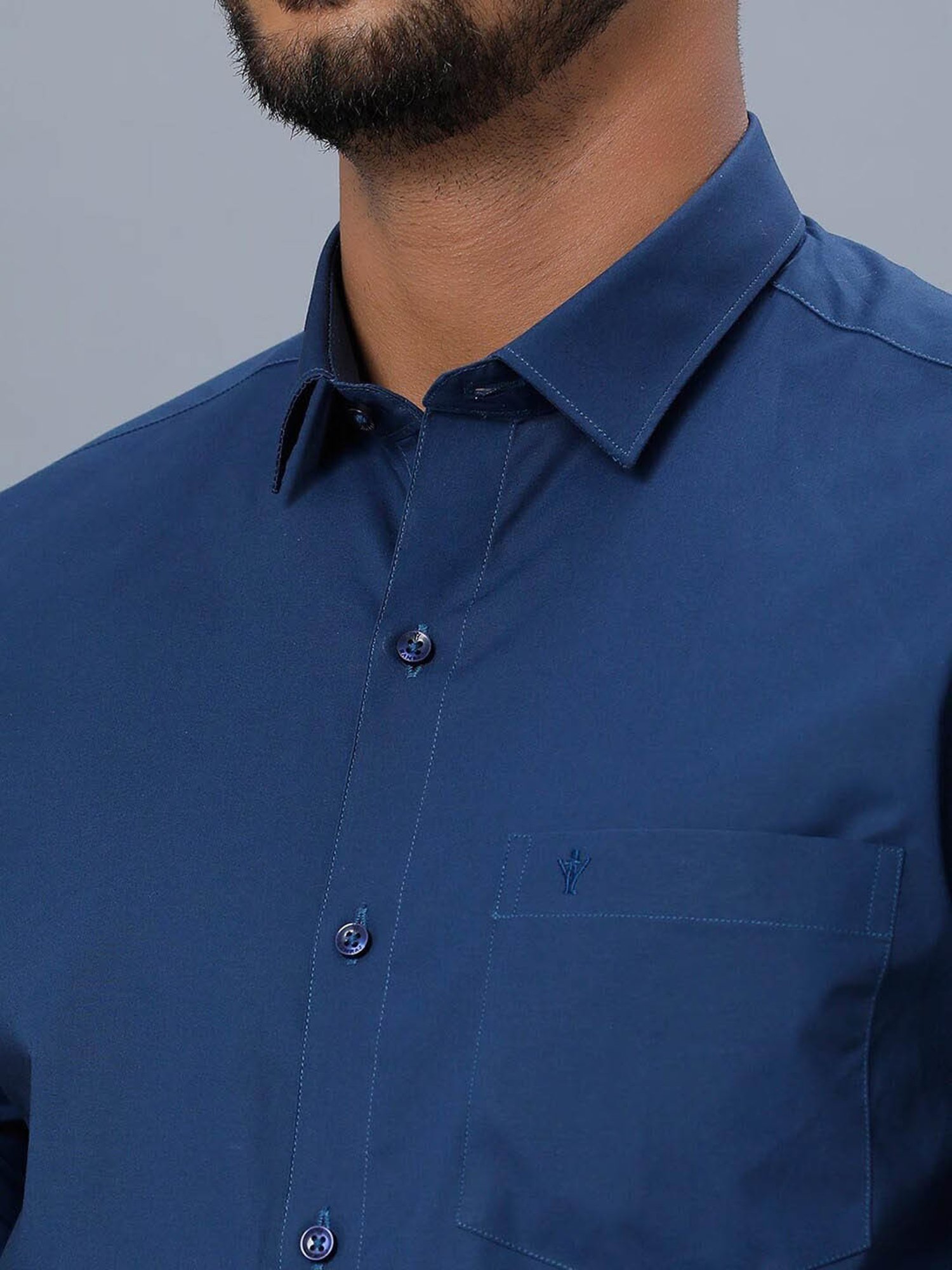 Ramraj Dark Blue Cotton Regular Fit Shirt