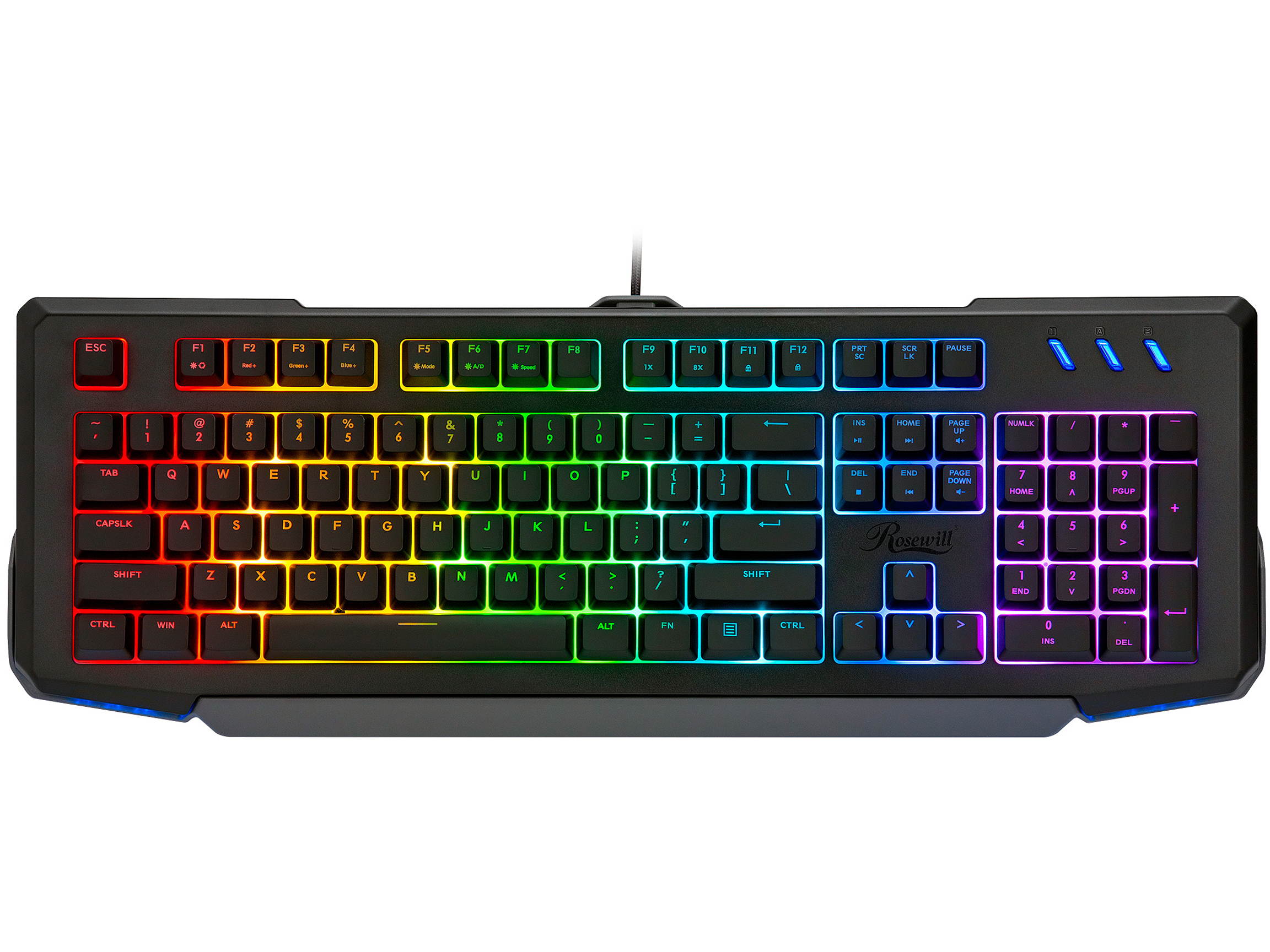Rosewill NEON K42 RGB Membrane Mechanical Gaming Keyboard, 26-Key Anti-Ghosting, 6 Multimedia Hotkeys, 8 LED Backlit Modes