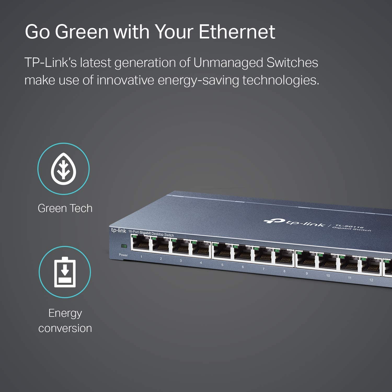 16 Port Gigabit Ethernet Network Switch, Desktop/ Wall-Mount, Fanless, Sturdy Metal w/ Shielded Ports, Traffic Optimization, Unmanaged, Limited Lifetime Protection (TL-SG116) Black