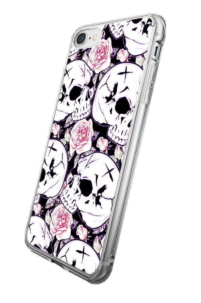 i7 Case Skulls,i8 Case Skulls,Gifun [Anti-Slide] and [Drop Protection] Clear Soft TPU Premium Flexible Protective Case for Apple iPhone 8/iPhone 7 - White Skeleton with Rose