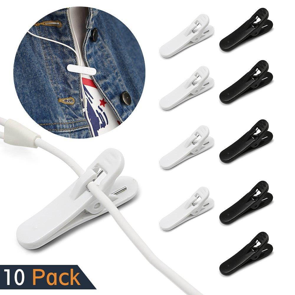 Earphone Wire Clips, iMangoo [10 Pack] Headphone Cable Clip Headset Cable Clips Holder Clothing Clip Fixing Headphone Wire in Place While Fitting Running Hiking Doing Exercise White & Black