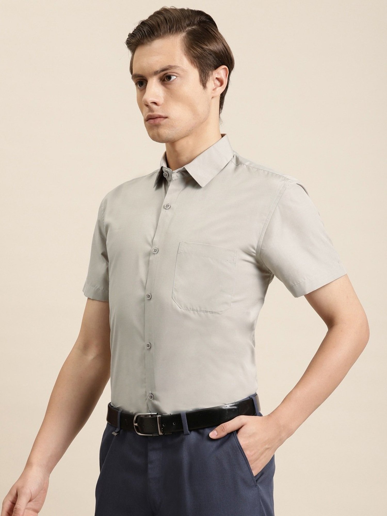Sojanya Grey Cotton Regular Fit Shirt