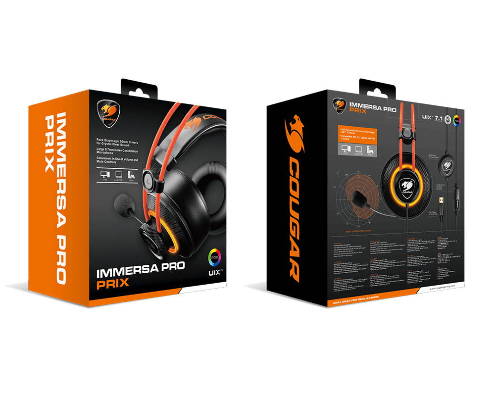 COUGAR IMMERSA PRO PRIX HEADSEATS. 7.1 Virtual Surround with 9.7mm Microphone and USB Connection