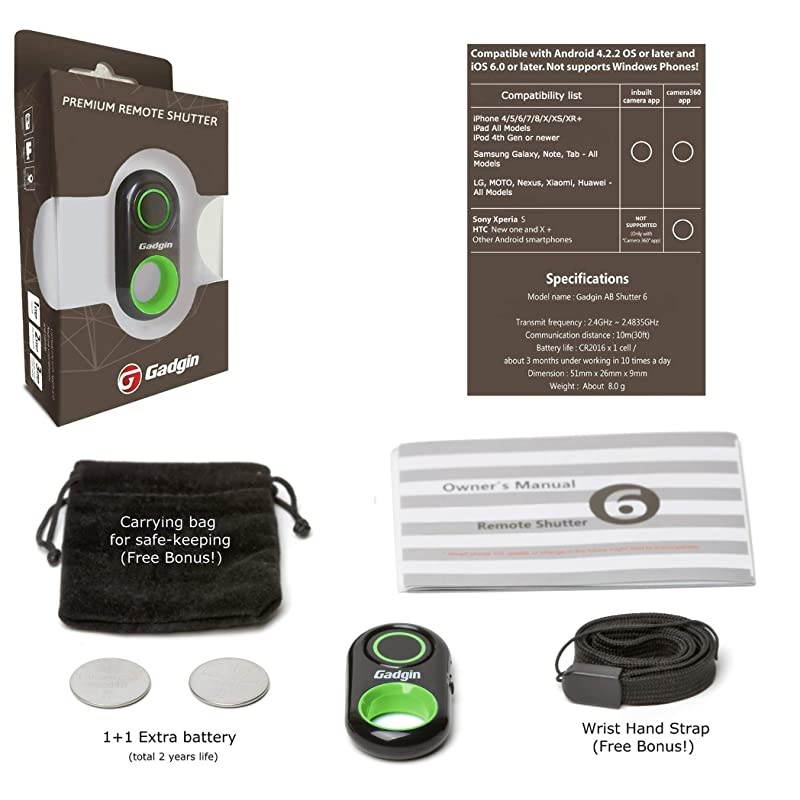 Selfie Remote Control Camera Shutter Release Amazing Video Photo Wireless for iPhone iPad Samsung Galaxy Note Tab HTC Moto Android amp iOS Phone amp Tablet Green