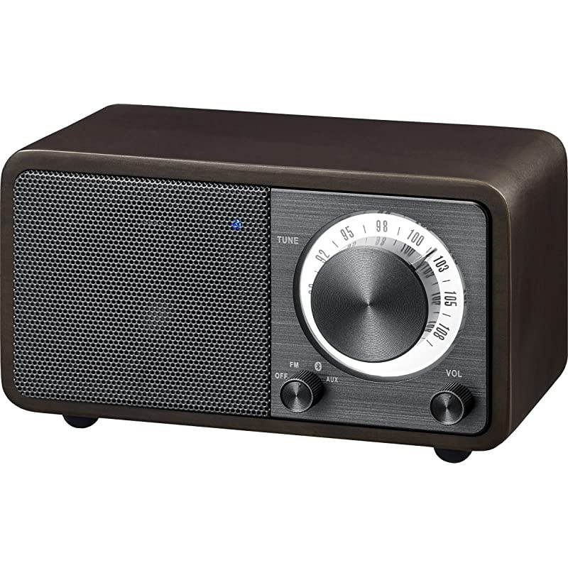 WR7DK Wood Cabinet Mini Bluetooth Speaker with FM Radio Tuner and Auxin Dark CherryWood