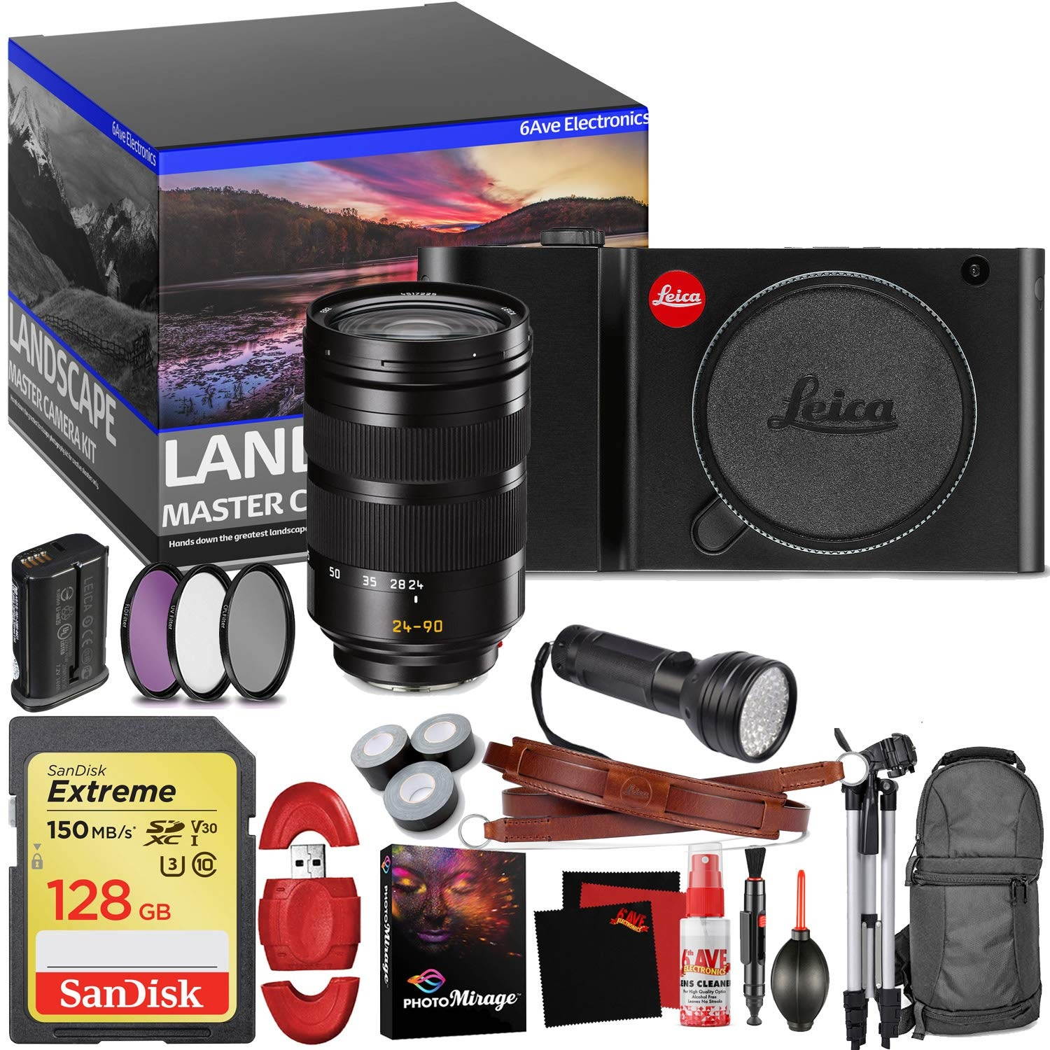 Leica TL Mirrorless Digital Camera (Black) - Master Landscape Photographer Kit - Memory Card - Accessories with Leica SL 24-90mm f/2.8-4 ASPH. Lens (11176)