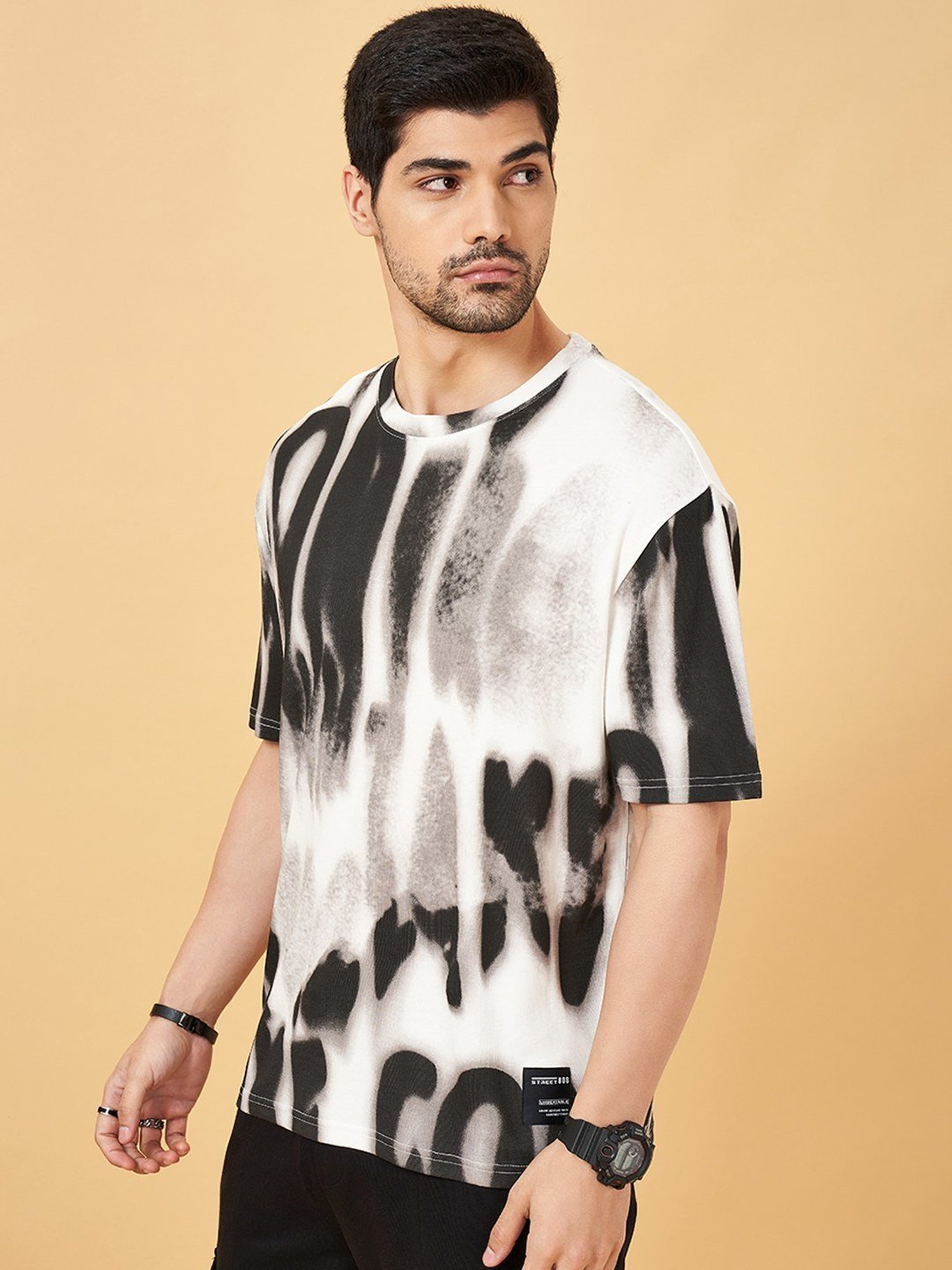 Street 808 By Pantaloons White Comfort Fit Printed T-Shirt