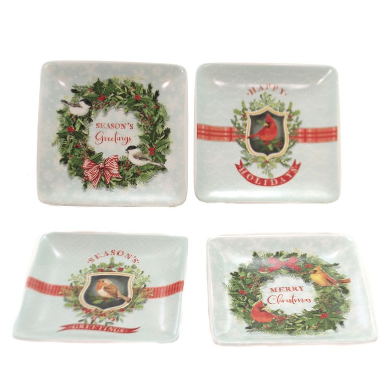 Tabletop 4.0" Bird Ceramic Dishes Set/4 Christmas Season Greetings Creative Co-Op  -  Dining Plates