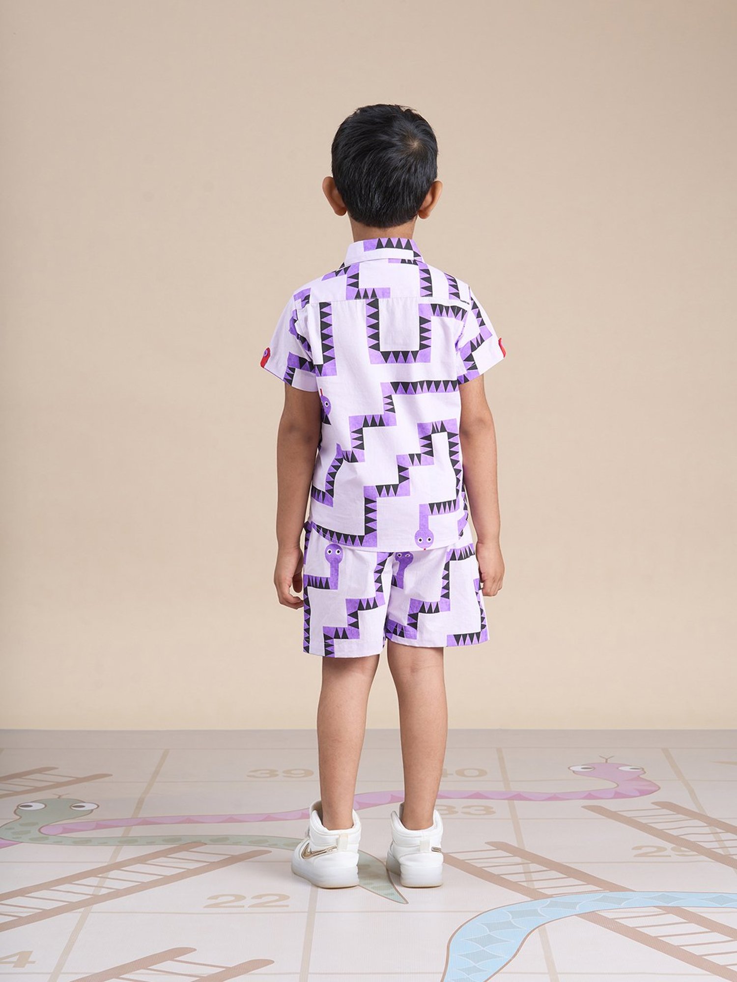 Lil Drama Kids Purple Printed Shirt with Shorts