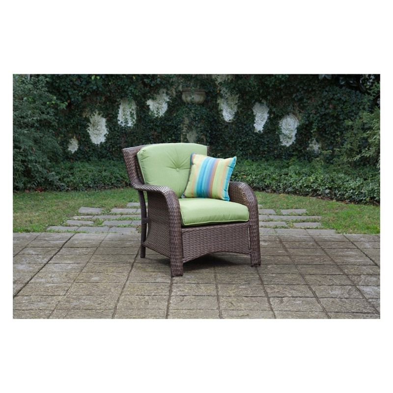 La-Z-Boy Outdoor Sawyer 6pc Wicker Outdoor Seating Set with Sunbrella Spectrum Cilantro Cushion