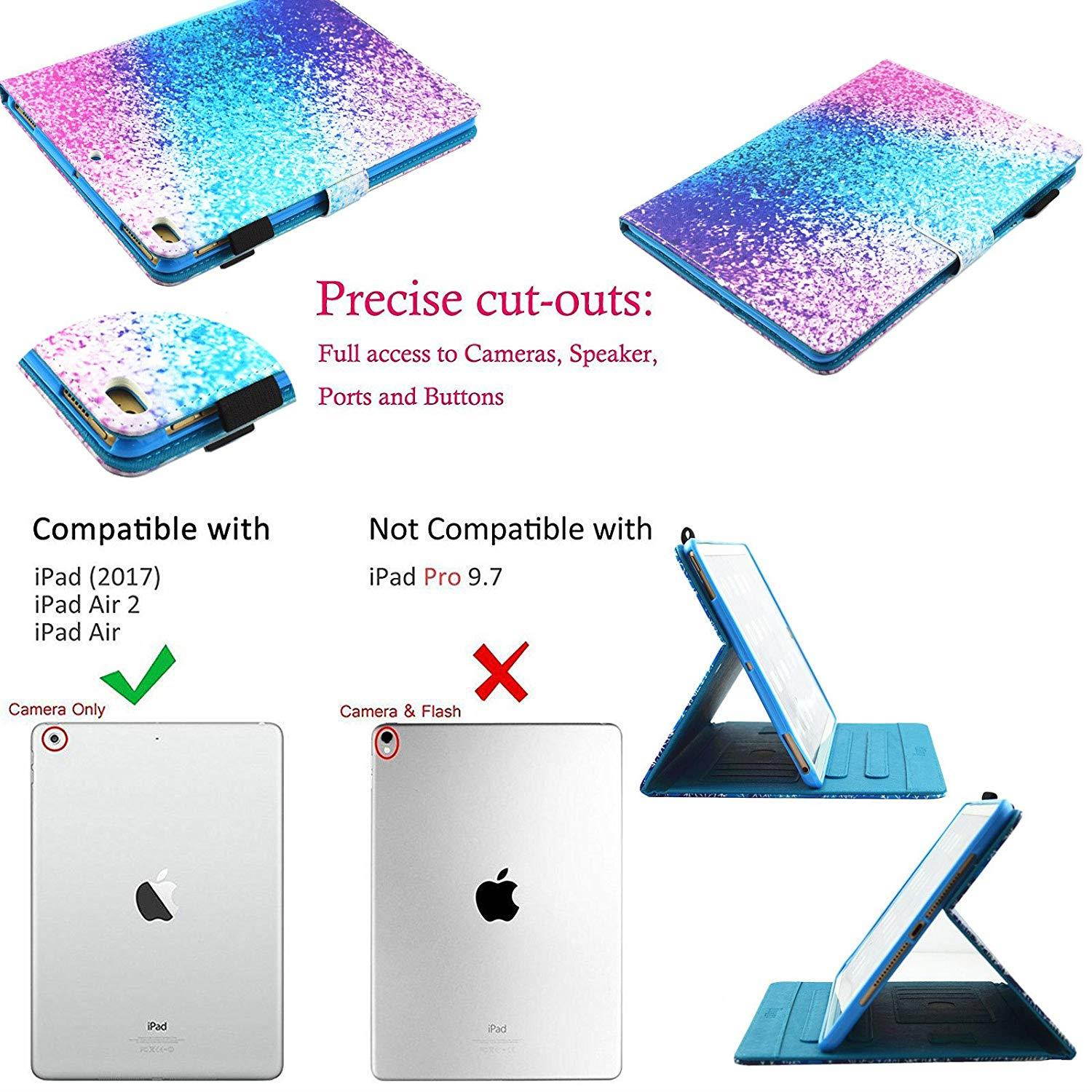 iPad Air 2 Case, New iPad 2017 Case, iPad 9.7 2018 Case, Dluggs PU Leather Folio Smart Case Cover with Auto Sleep/Wake Function for Apple iPad 9.7 2017/2018 Model/iPad Air 1 2, Colorful Sand