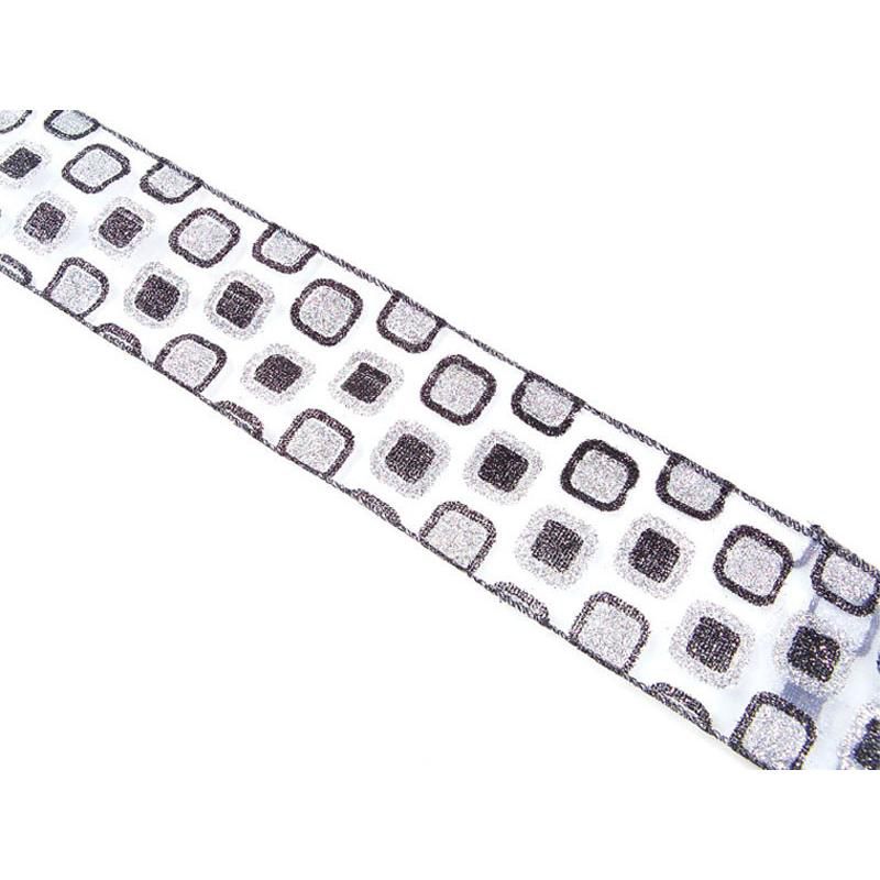 Melrose Black and Gray Glittered Squares Contemporary Ribbon Spool 2.5" x 10 yards