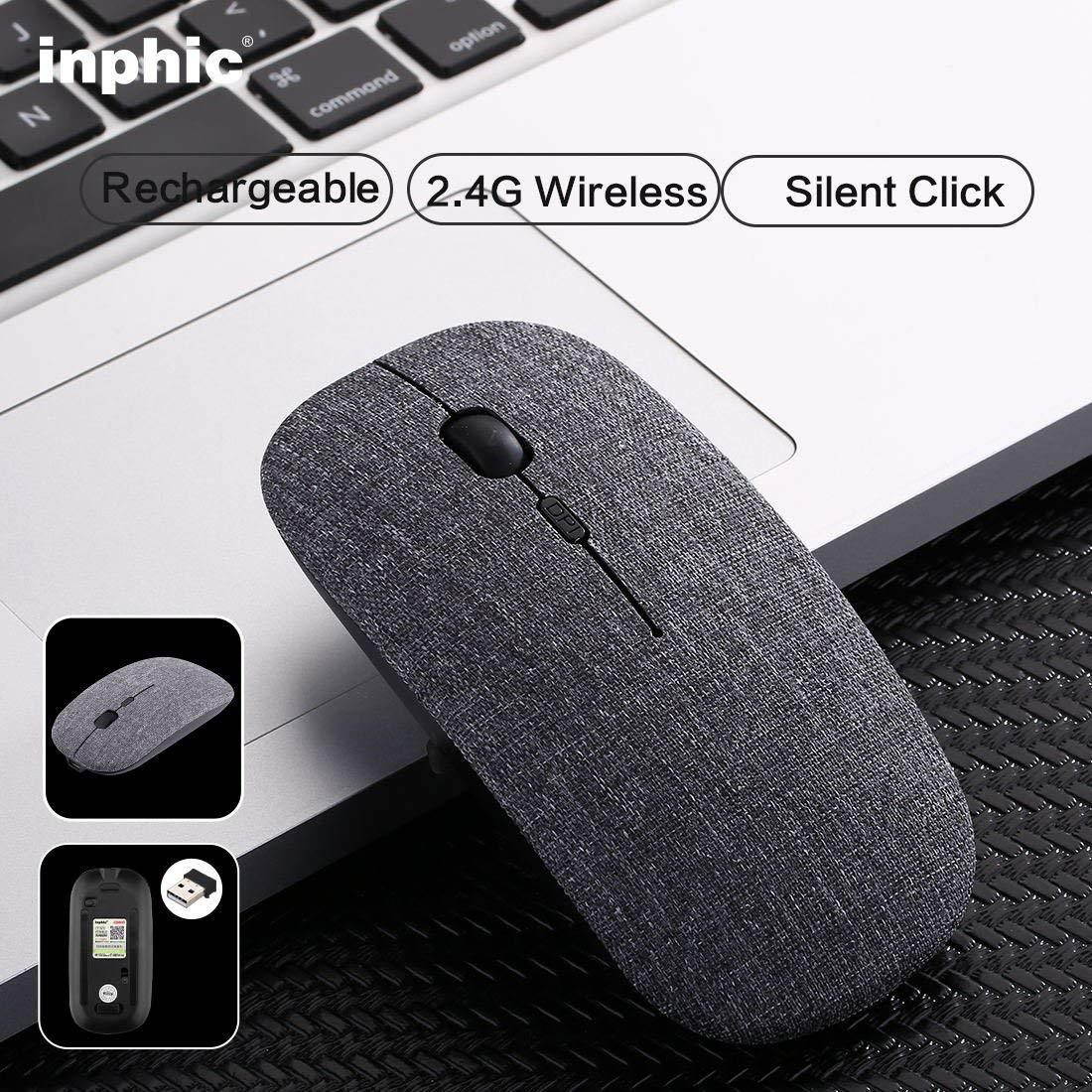 Rechargeable Wireless Mouse Mini Cordless Mice with USB Nano,Silent Click, Ultra Light & Slim for Dell/Apple/HP/Thinkpad PC Computer,Laptop,MacBook (Black Wood Grain)