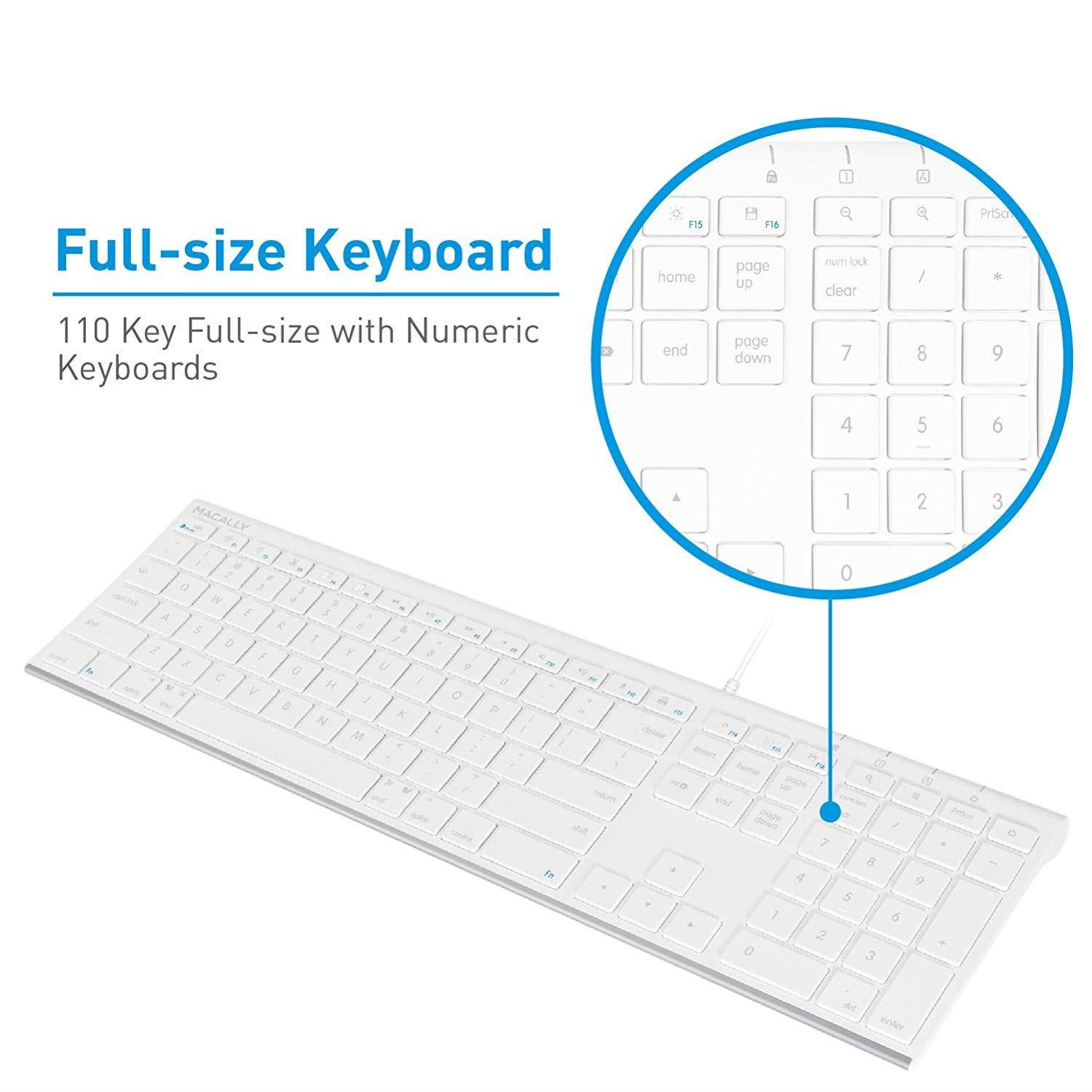 Macally Ultra-Slim USB Wired Computer Keyboard for Apple Mac Pro, MacBook Pro/Air, iMac, Mac Mini, Laptop, Windows PC Laptop (ACEKEY)