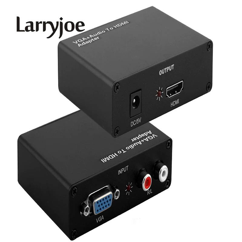 Larryjoe VGA+R/L to HDMI Converter With Audio VGA2HDMI 1080P HD Audio AV Adapter Connector For Projector PC Laptop to HDTV