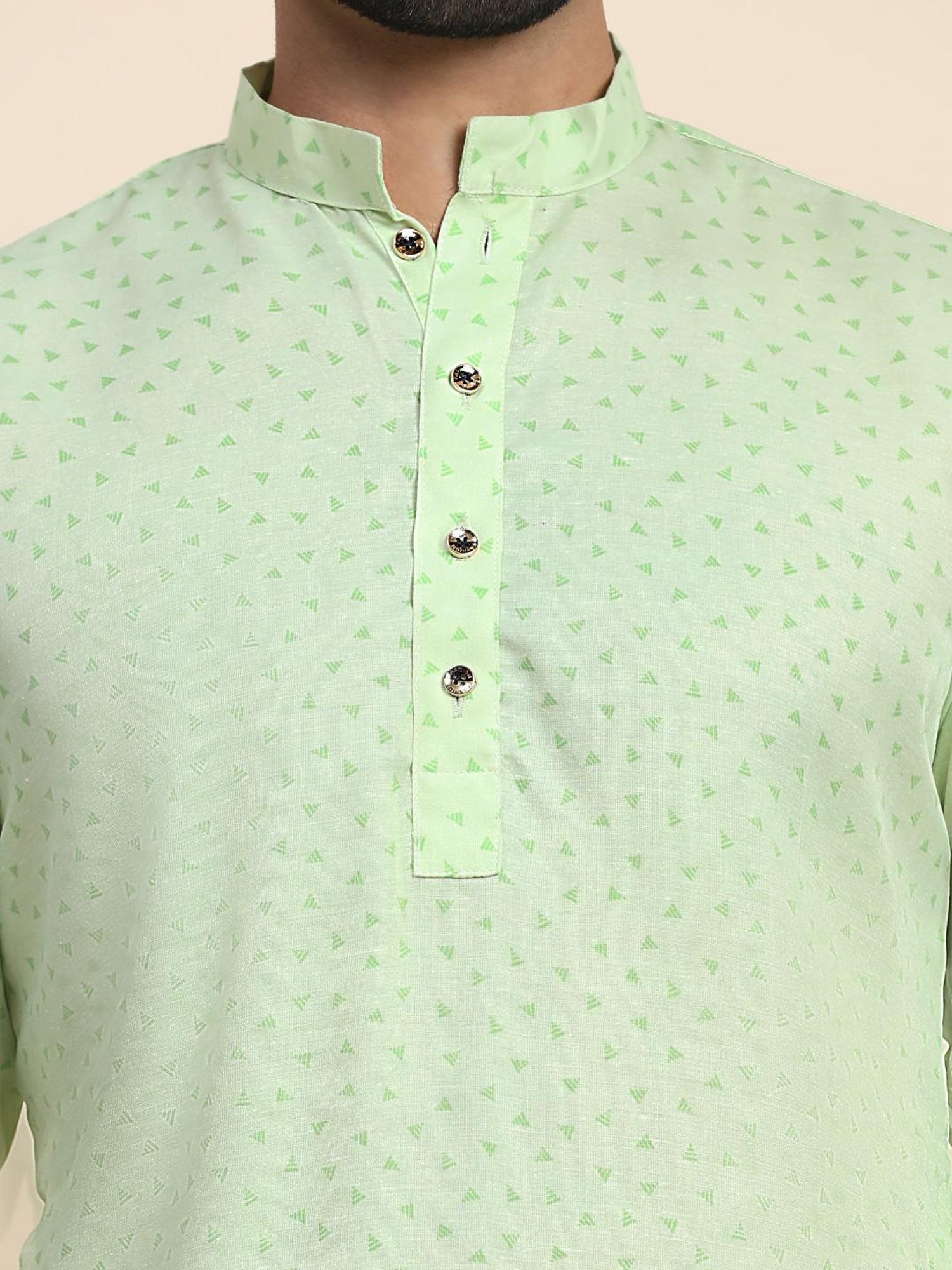Pro-Ethic Style Developer Green & White Cotton Regular Fit Printed Kurta Bottom Set