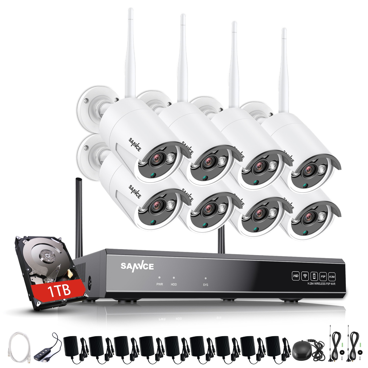 SANNCE WiFi 1080P Wireless Security Camera System with 8* 1080P wifi cameras with 1TB HDD (NVR KIT)CCTV kit