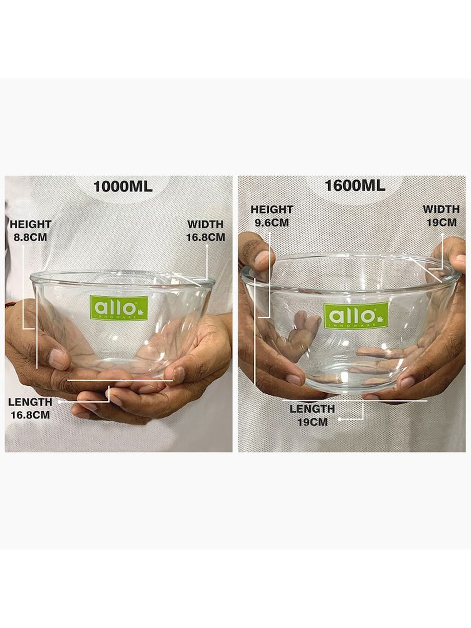 Borosilicate Glass Mixing & Serving Bowls, Oven & Microwave, Dishwasher and Freezer Safe Bowls