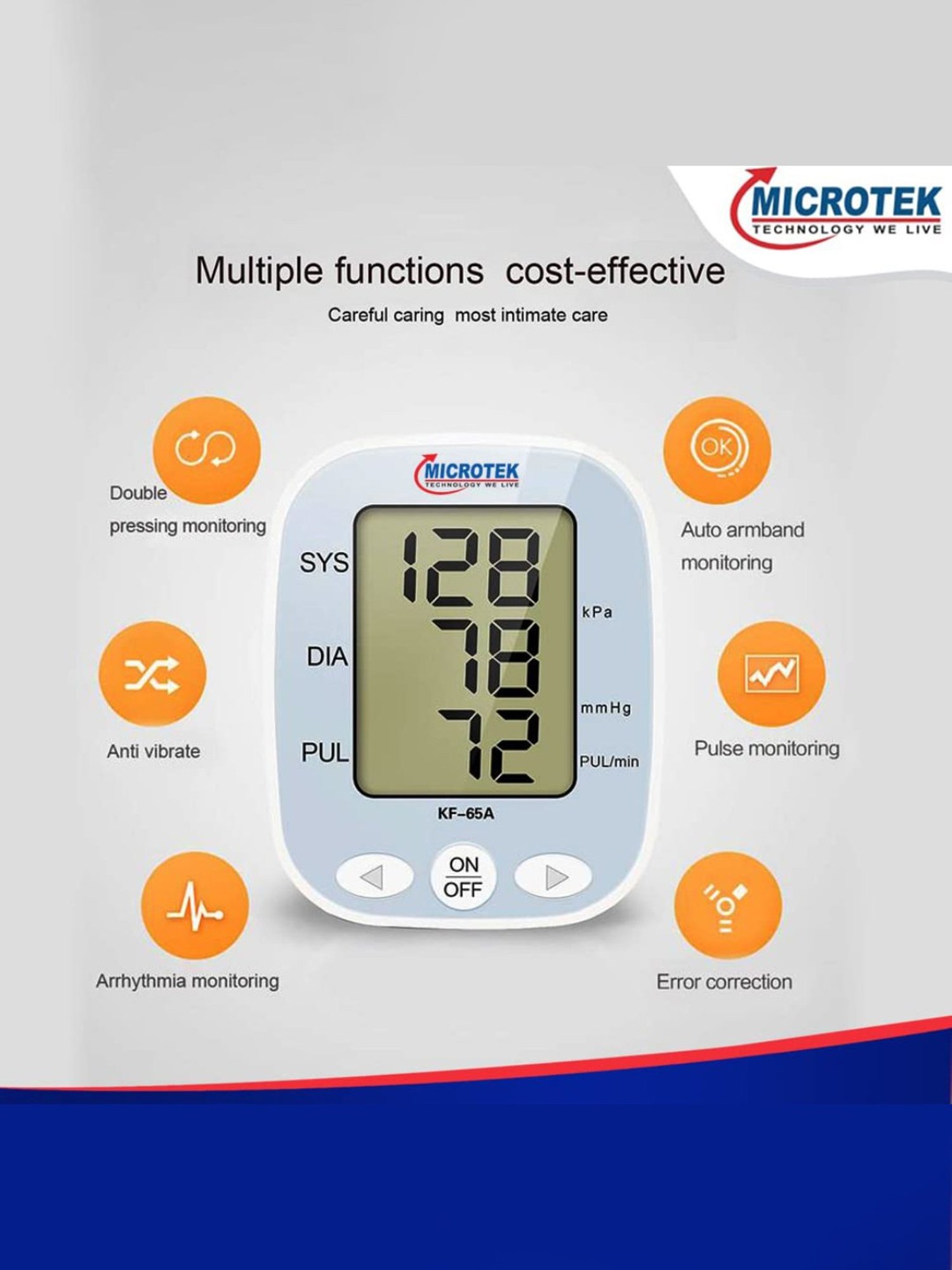 Microtek KF-65A Voice Broadcast Upper Arm Blood Pressure Monitor with USB Charging (White)