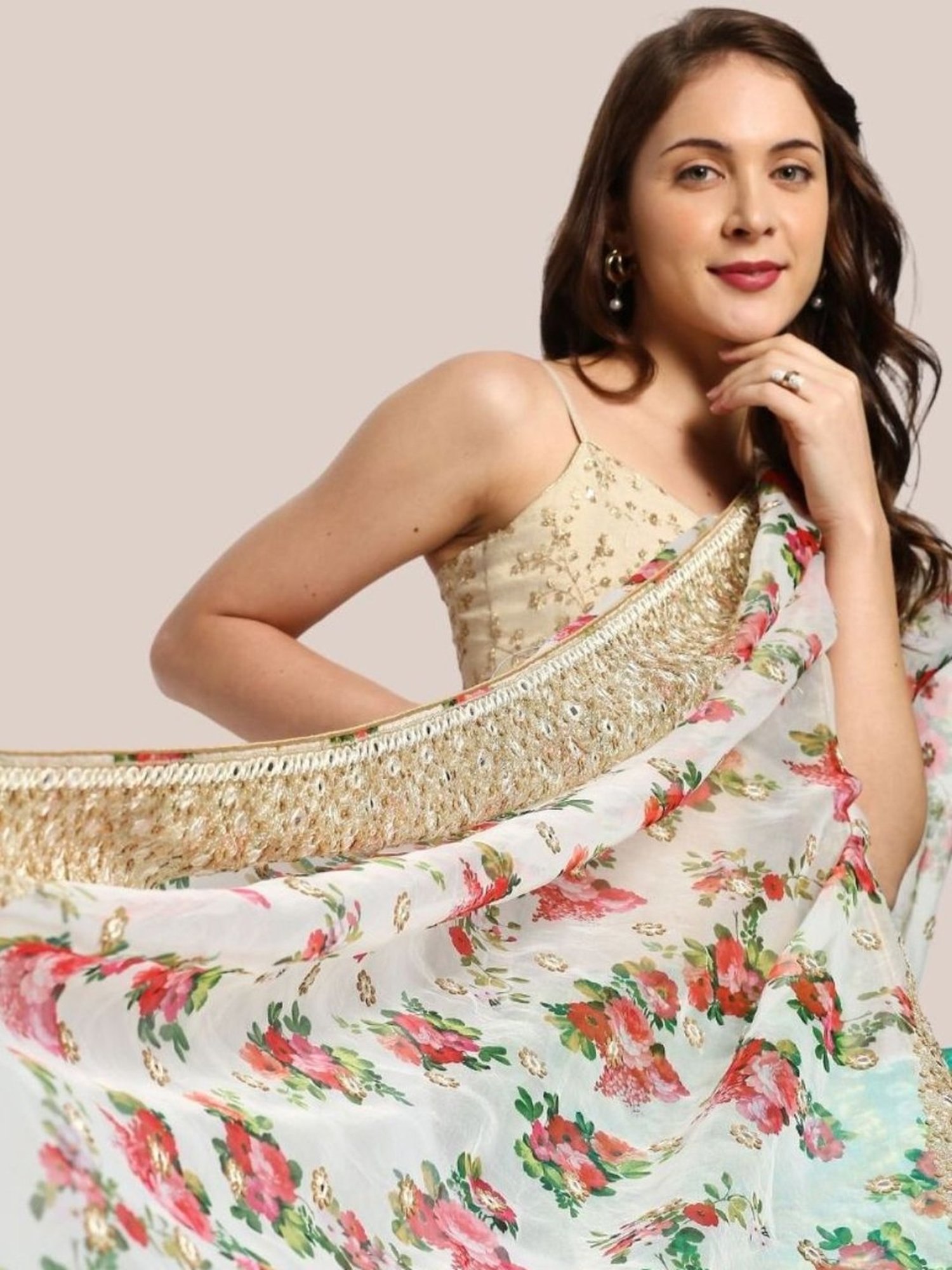 Dupatta Bazaar White Floral Print Dupatta