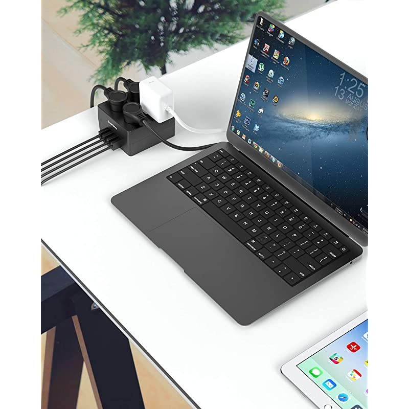 USB Power Strip Surge Protector  Mountable Charging Station with 4 Widely Spaced AC Outlets 4 Smart USB Ports 5ft Desktop Extension Cord for Home Office Hotel Dorm RV Deep Green