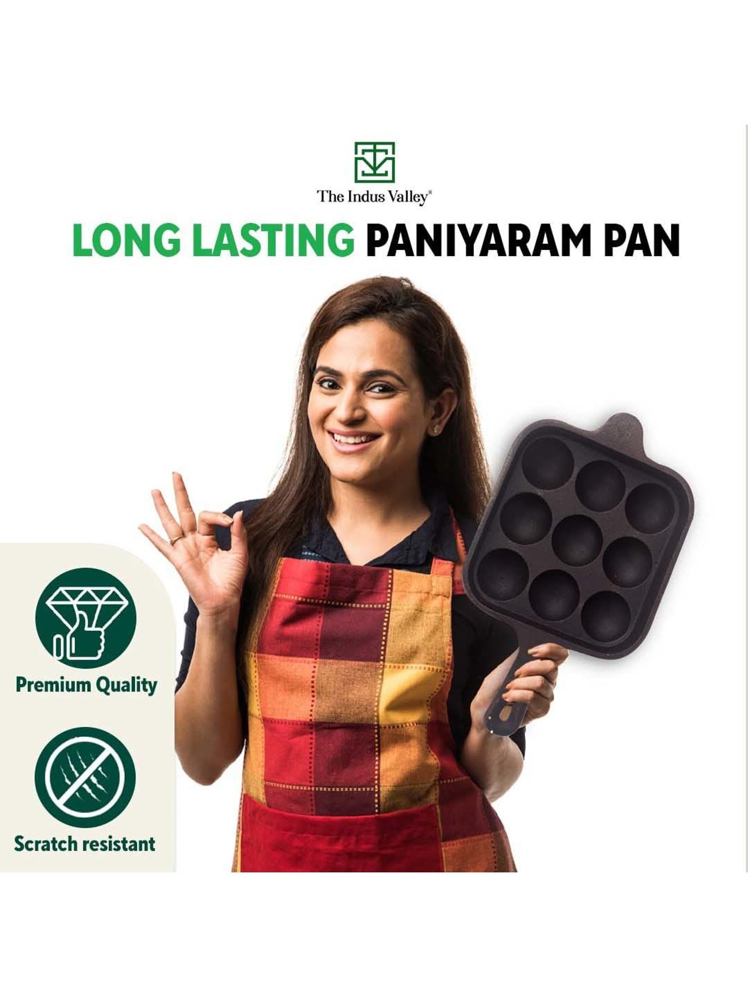 The Indus Valley Black Cast Iron 18.03 cm Paddu Pan With Long Handle