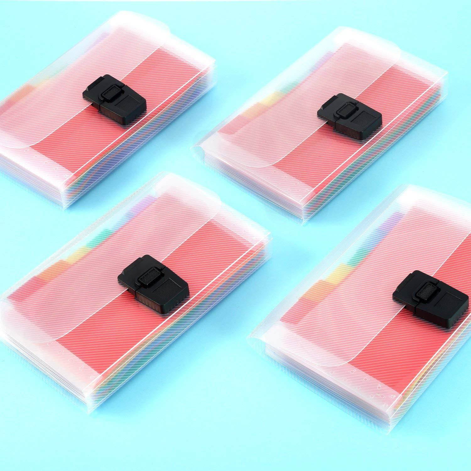Mtlee 4 Pack Mini Document File A6 7.1 x 4.45 x 1.1 Inch Rainbow Expanding Folder 13 Pocket File Organizer 12 Labels Index