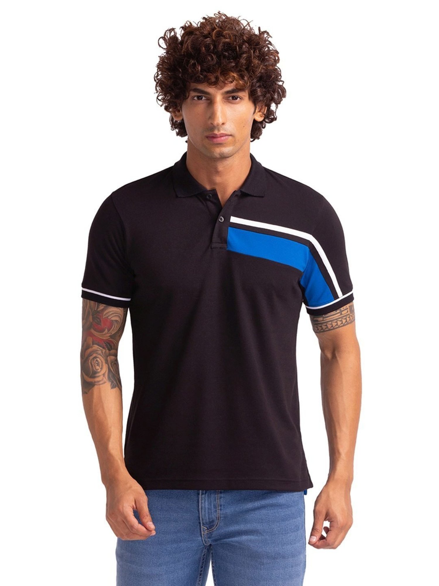 Parx Black Regular Fit Printed Polo T-Shirt