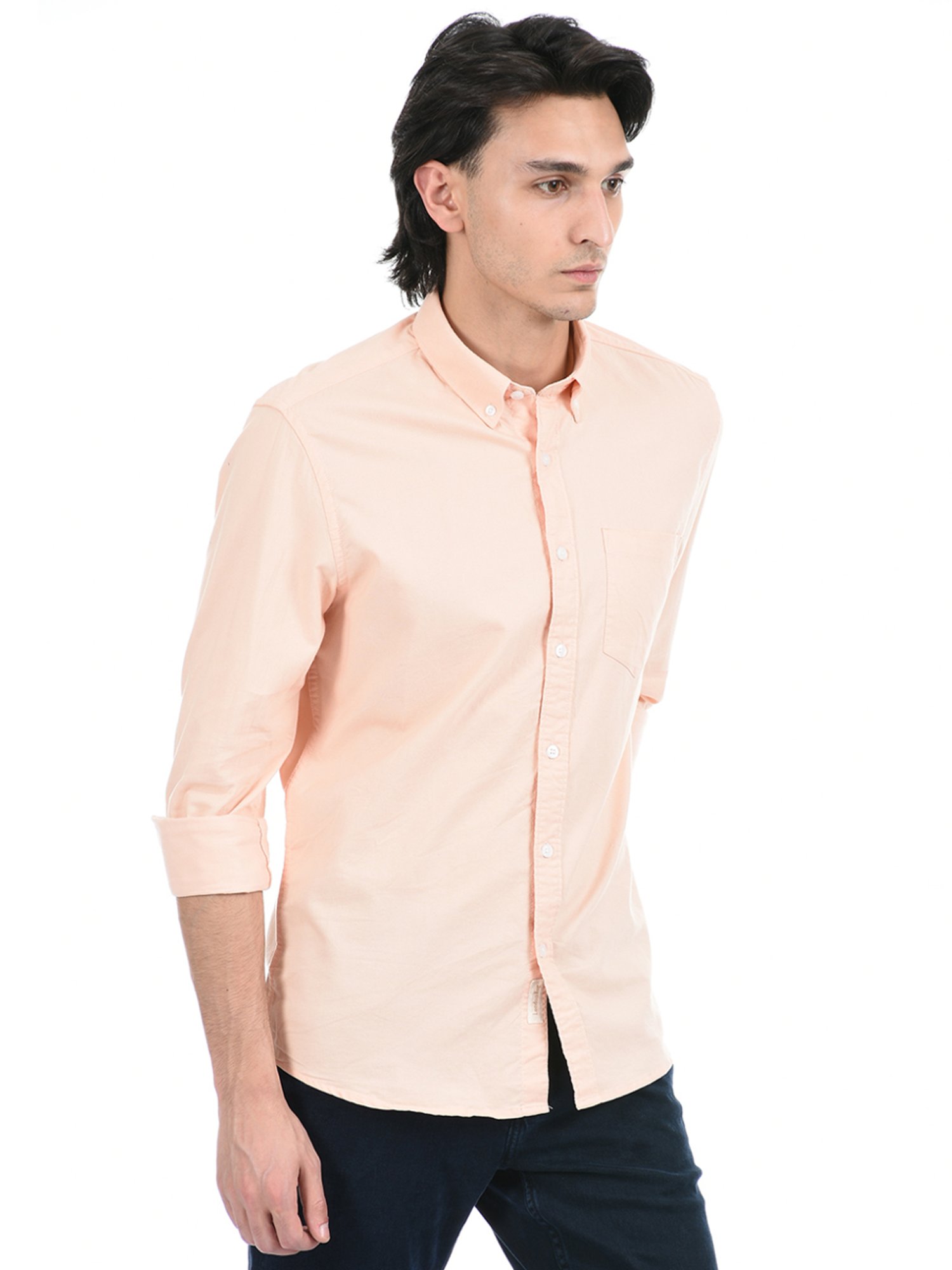 London Fog Peach Regular Fit Shirts
