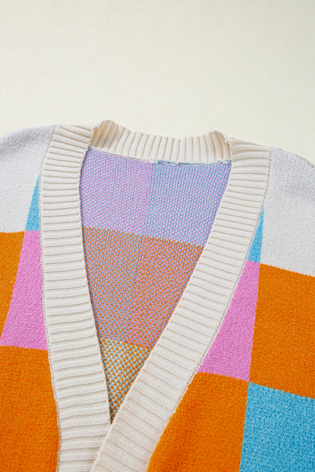 Black Plaid Casual Contrast Trim Knit Cardigan