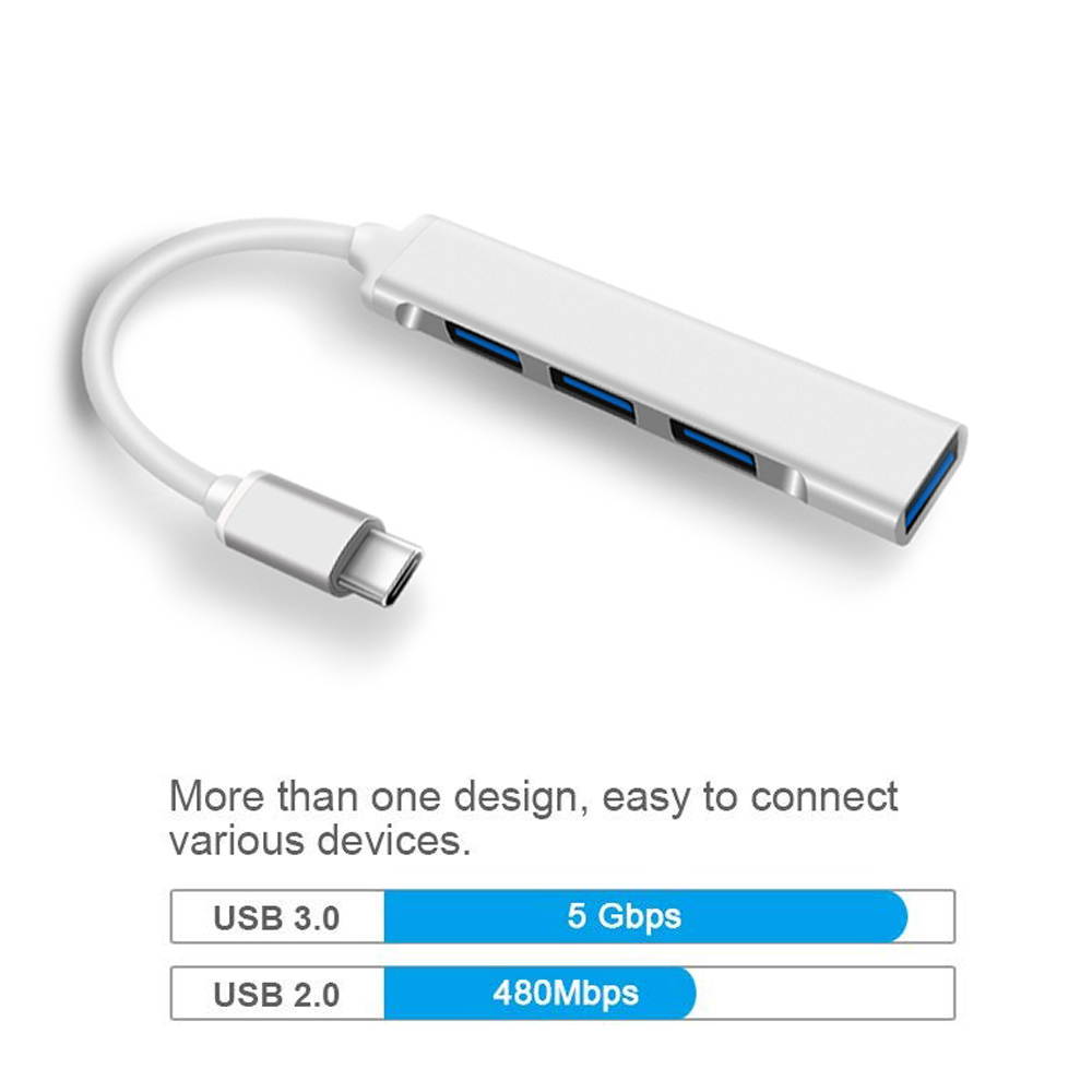 USB 3.0 Hub, Portable SuperSpeed 4 Port USB 3.0 Hub with Built-in Cable , USB Extension Multi-function USB Dock Hot Swapping Support for  Mac, PC, USB Flash Drives and Other Devices